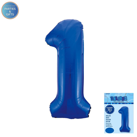 GIANT FOIL BALLOON - ROYAL BLUE NUMBER 1 - 86CM