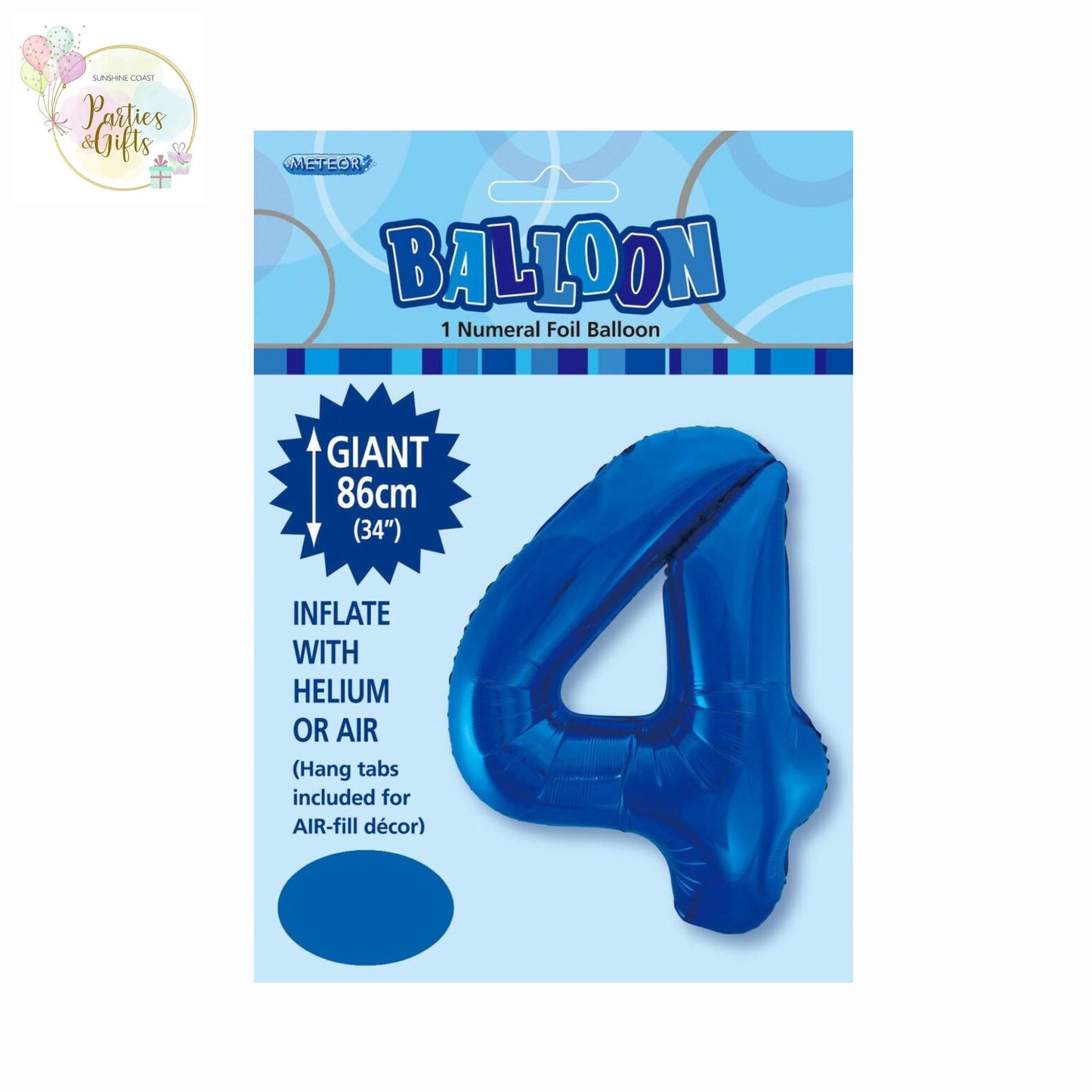 GIANT FOIL BALLOON - ROYAL BLUE NUMBER 4 - 86CM
