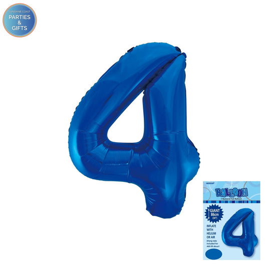 GIANT FOIL BALLOON - ROYAL BLUE NUMBER 4 - 86CM