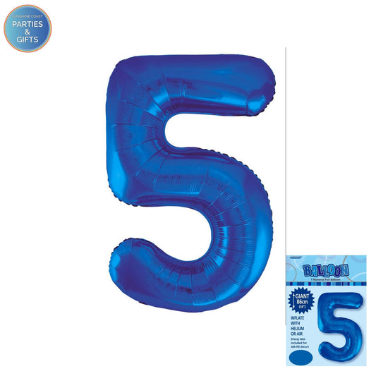 GIANT FOIL BALLOON - ROYAL BLUE NUMBER 5 - 86CM
