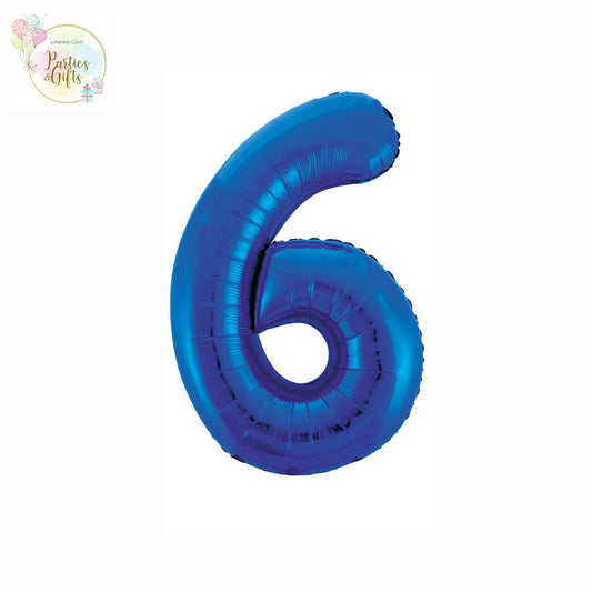 GIANT FOIL BALLOON - ROYAL BLUE NUMBER 6 - 86CM