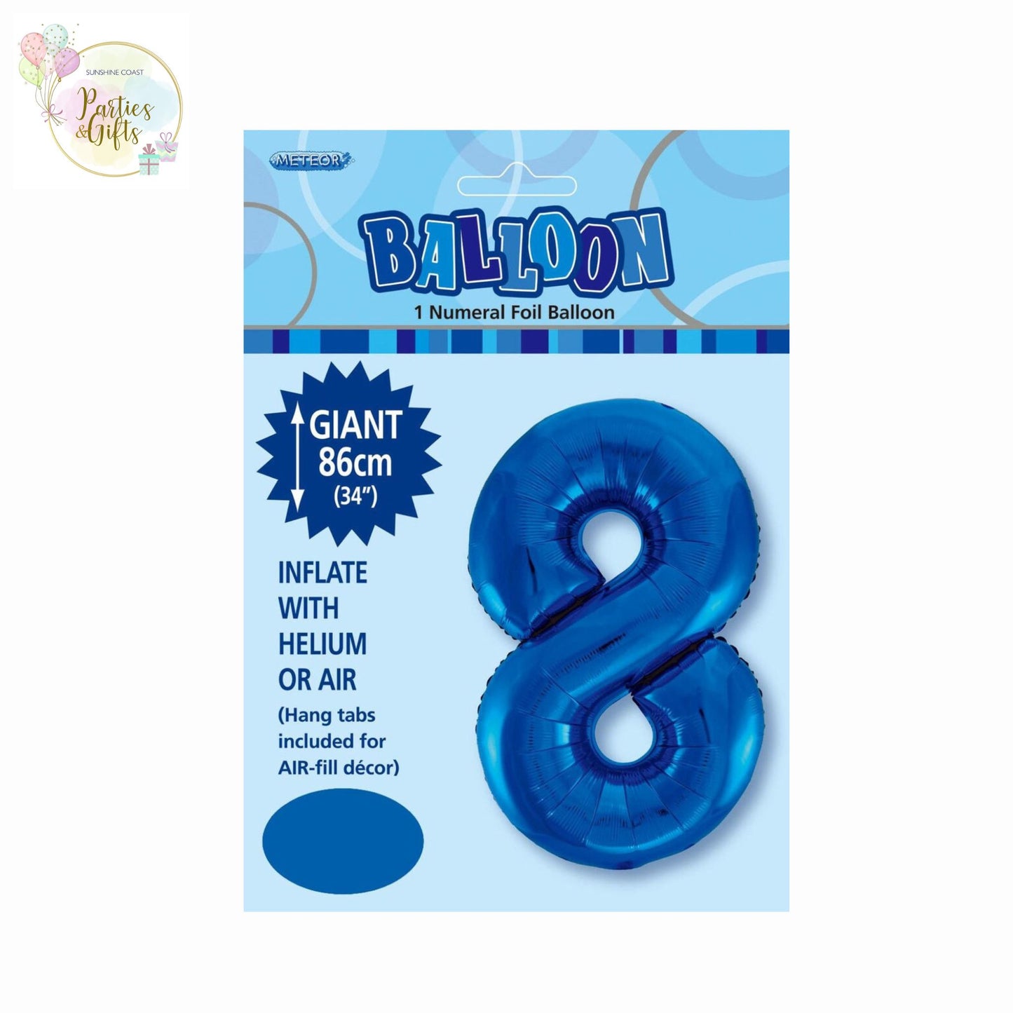 GIANT FOIL BALLOON - ROYAL BLUE NUMBER 8 - 86CM