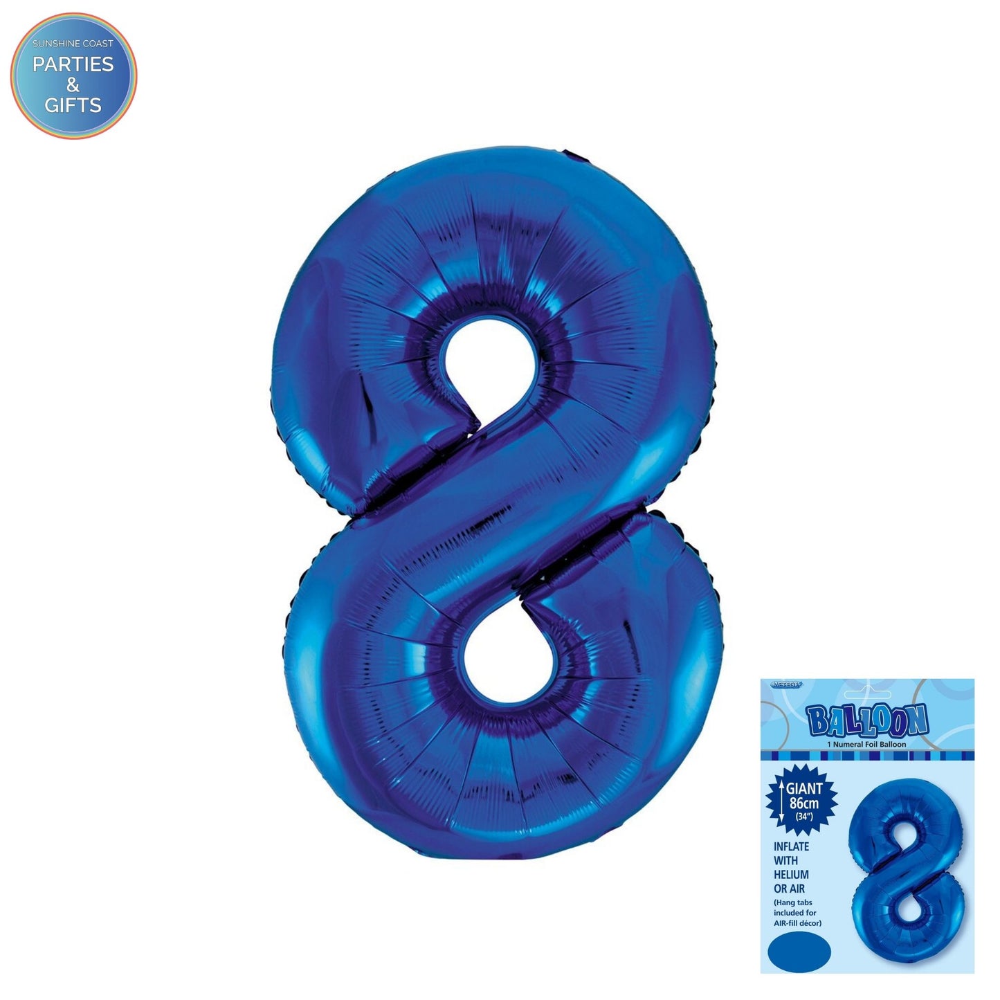 GIANT FOIL BALLOON - ROYAL BLUE NUMBER 8 - 86CM