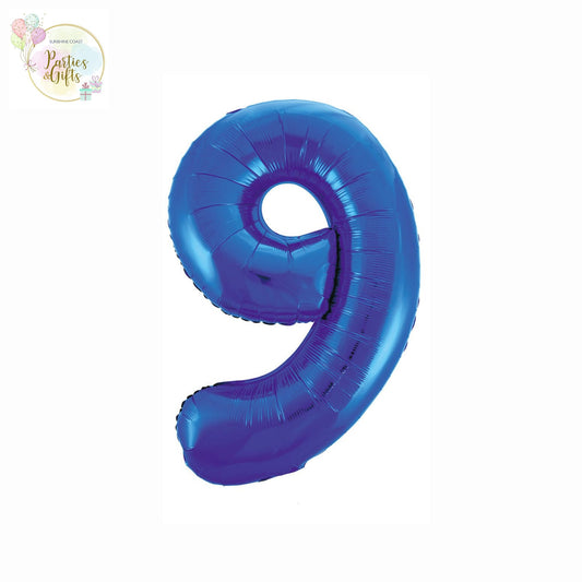 GIANT FOIL BALLOON - ROYAL BLUE NUMBER 9 - 86CM