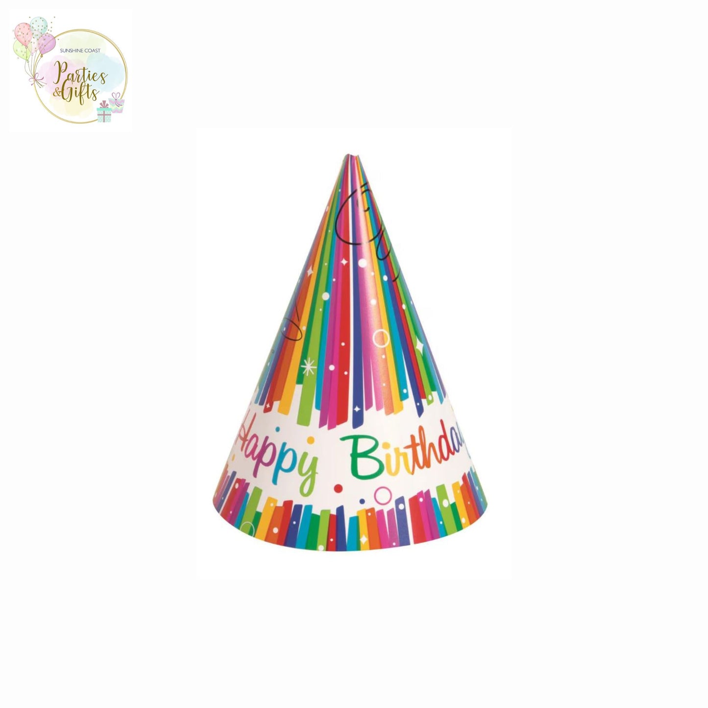 RAINBOW RIBBONS PARTY HATS - 8 PACK