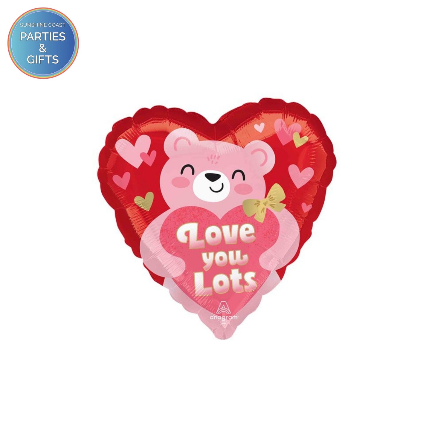LOVE YOU LOTS BLUSH BEAR HUG FOIL BALLOON - 43CM