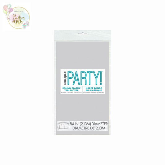 SILVER PLASTIC ROUND TABLECOVER - 213M
