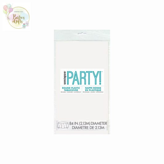 BRIGHT WHITE PLASTIC ROUND TABLECOVER - 213M
