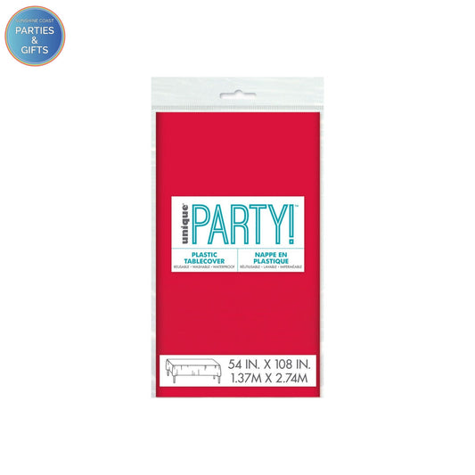RUBY RED PLASTIC RECTANGLE TABLECOVER - 137CM X 274CM