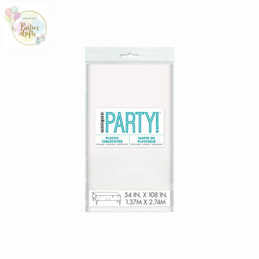 BRIGHT WHITE PLASTIC RECTANGLE TABLECOVER - 137CM X 274CM