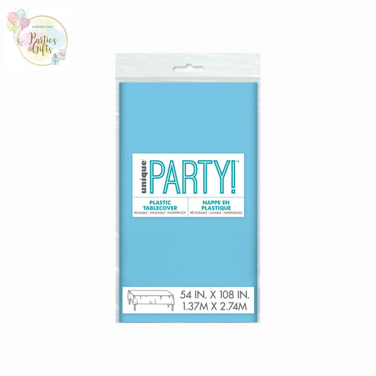 POWDER BLUE PLASTIC RECTANGLE TABLECOVER - 137CM X 274CM