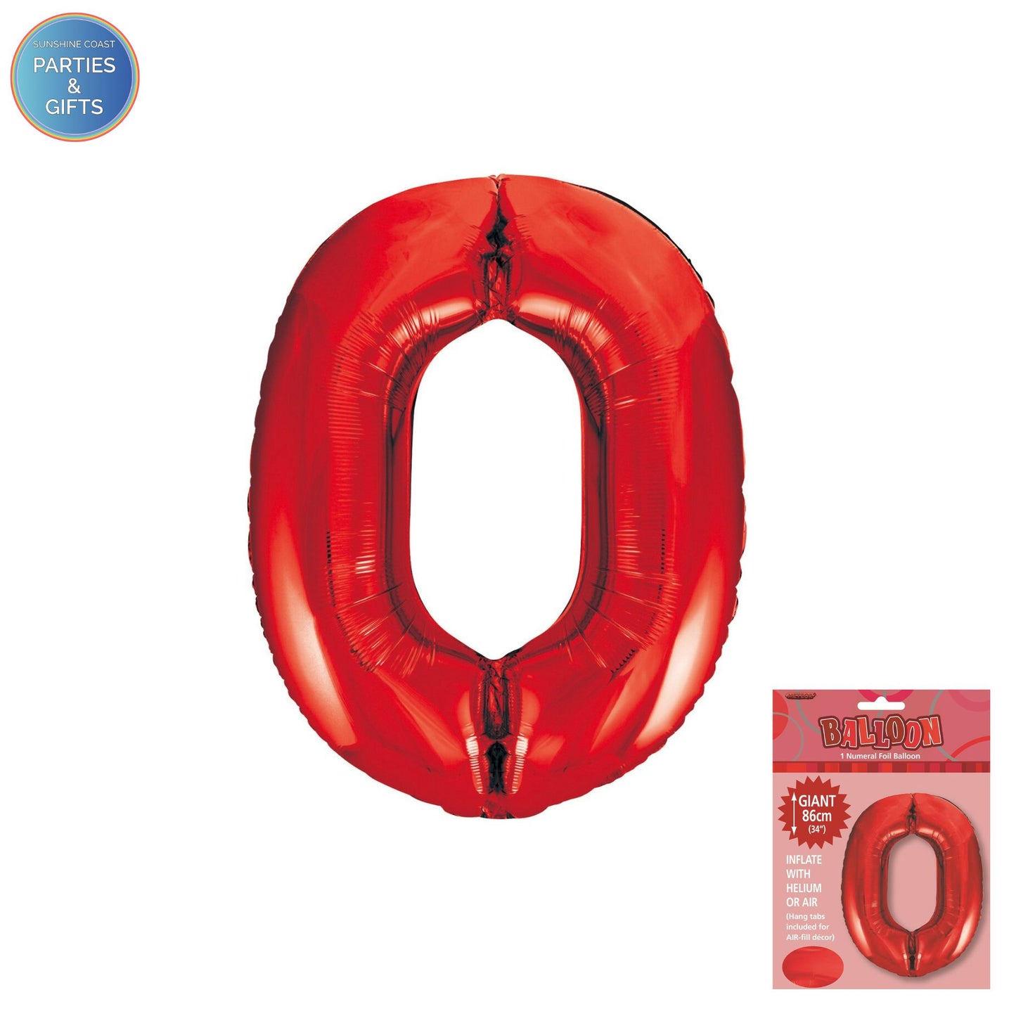 GIANT FOIL BALLOON - RED NUMBER 0 - 86CM