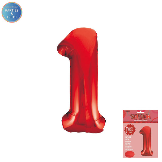 GIANT FOIL BALLOON - RED NUMBER 1 - 86CM