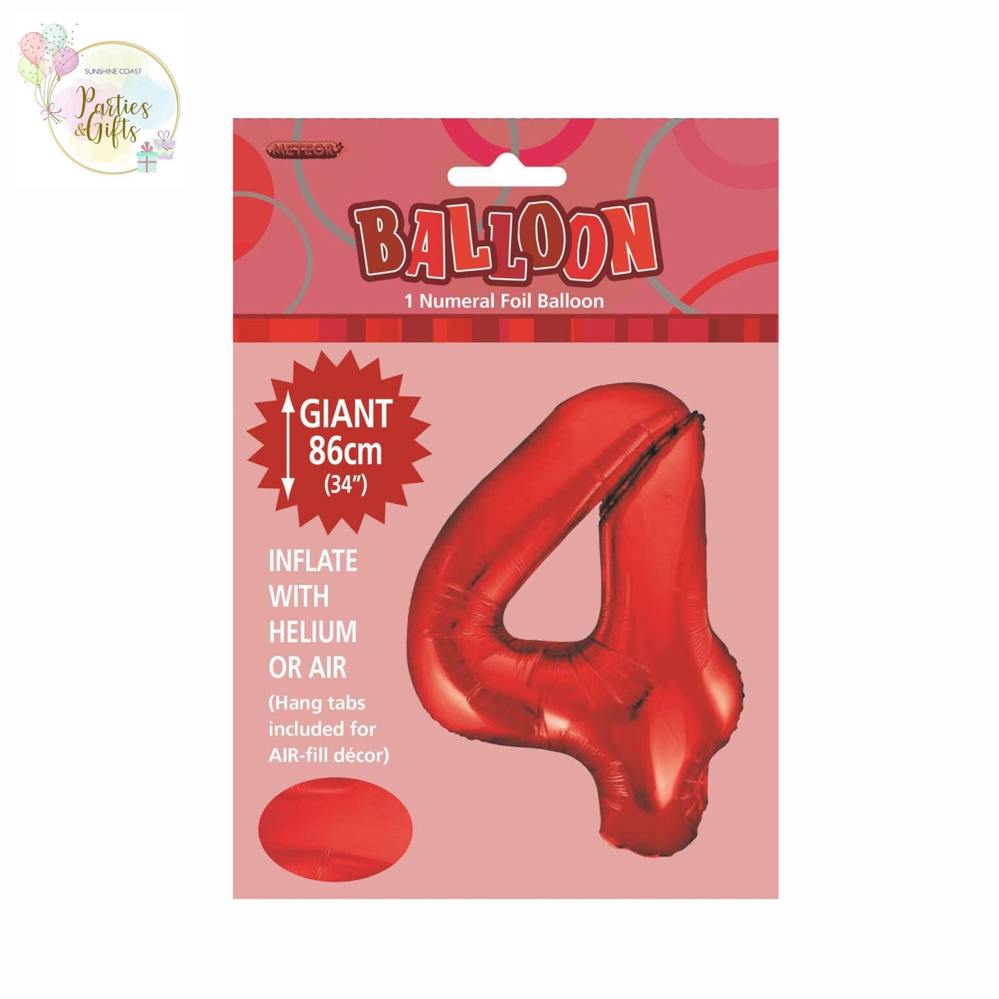 GIANT FOIL BALLOON - RED NUMBER 4 - 86CM