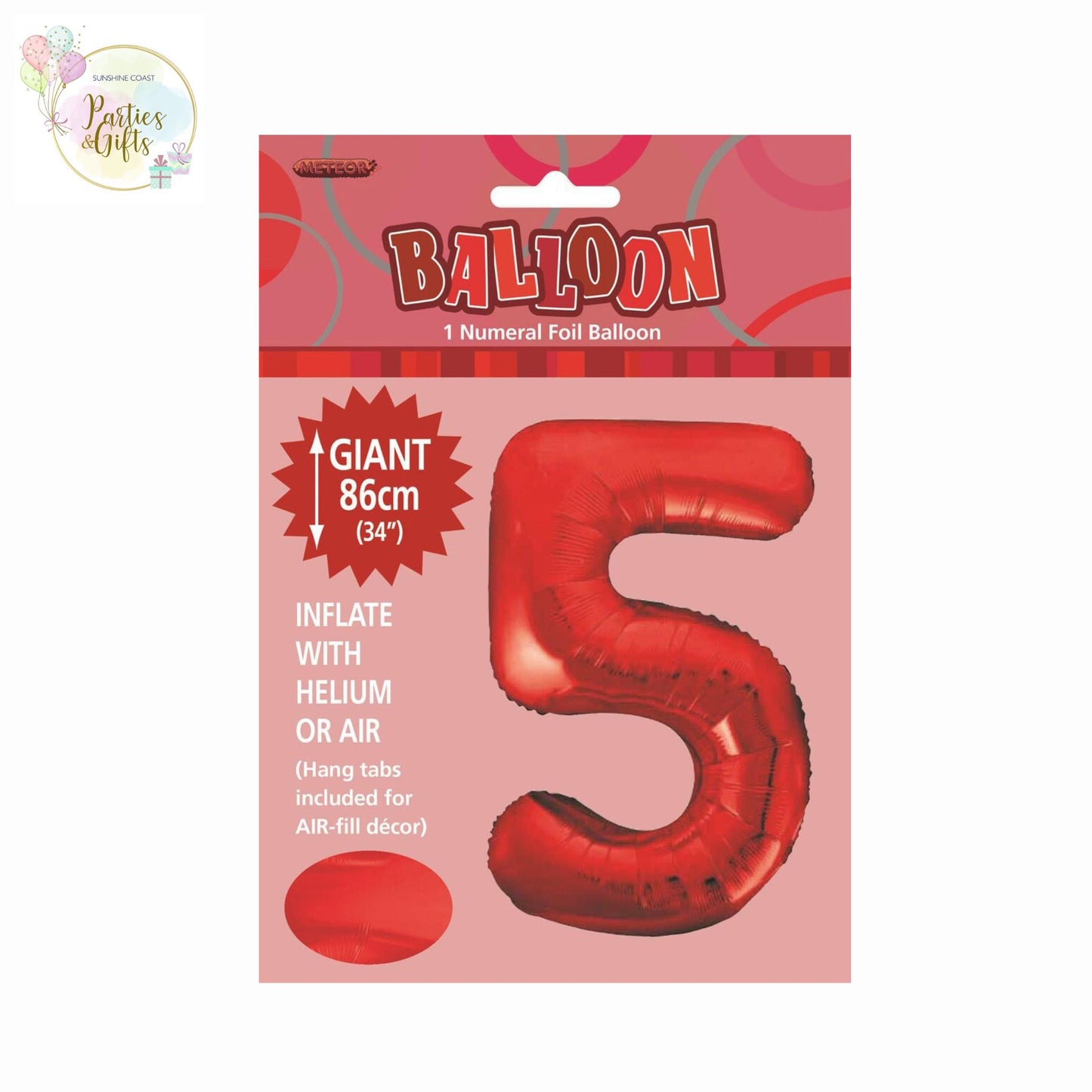 GIANT FOIL BALLOON - RED NUMBER 5 - 86CM