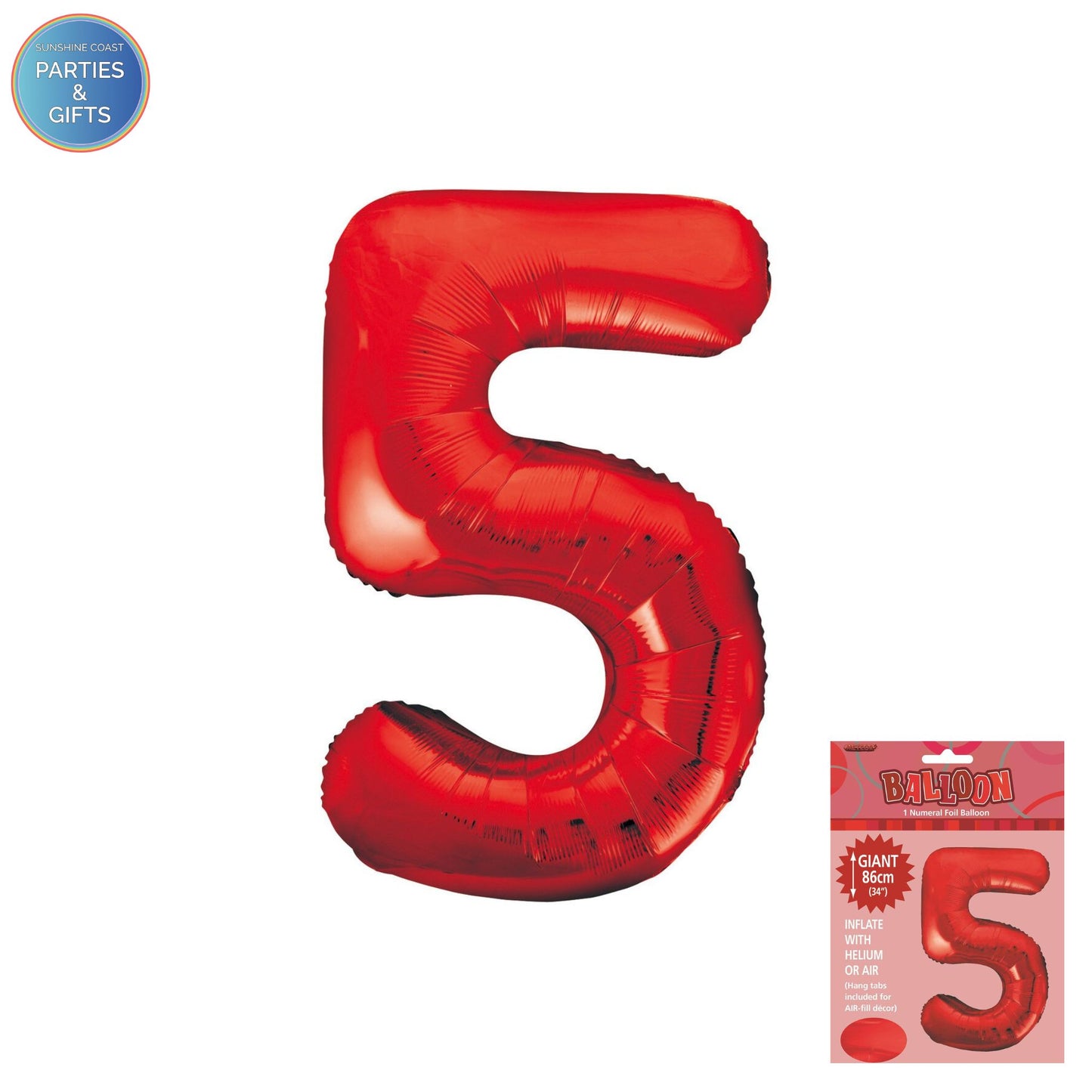 GIANT FOIL BALLOON - RED NUMBER 5 - 86CM