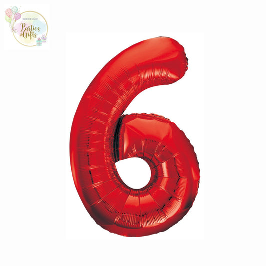 GIANT FOIL BALLOON - RED NUMBER 6 - 86CM