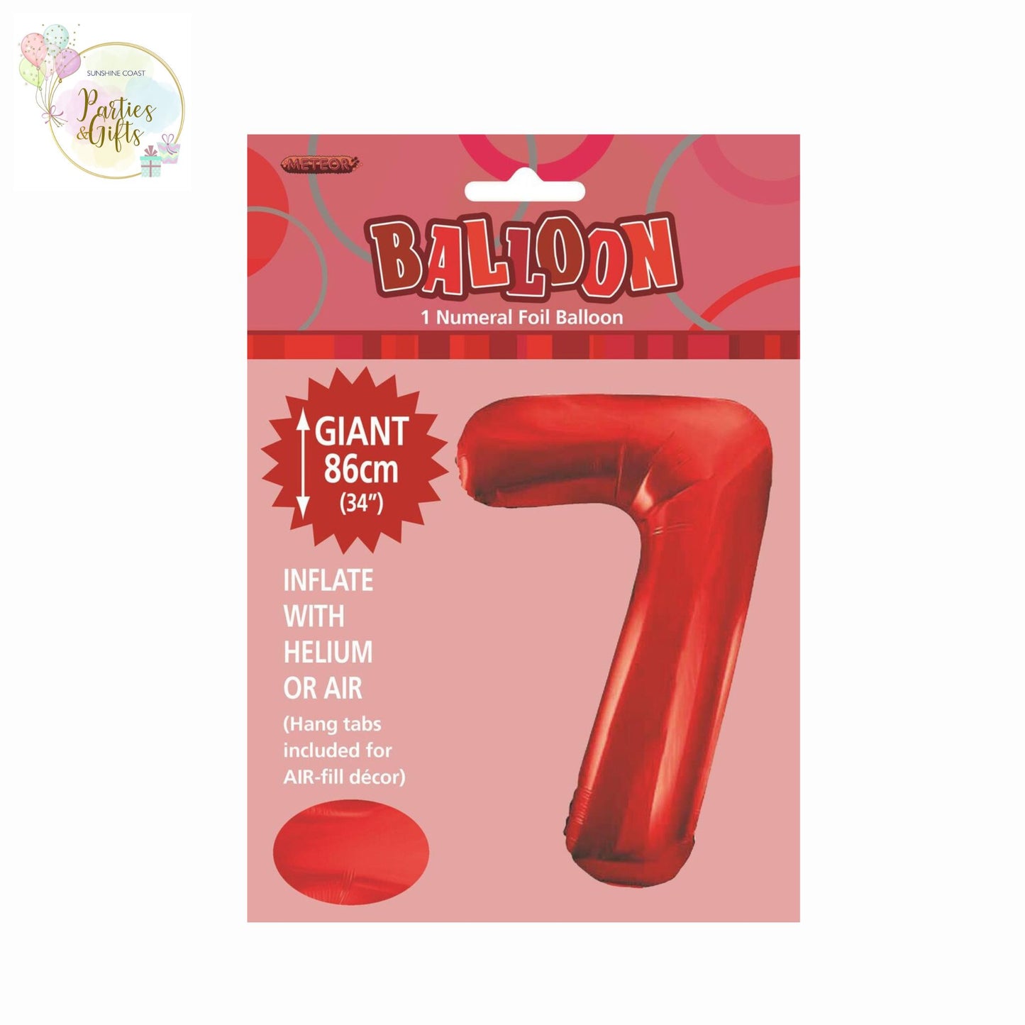 GIANT FOIL BALLOON - RED NUMBER 7 - 86CM