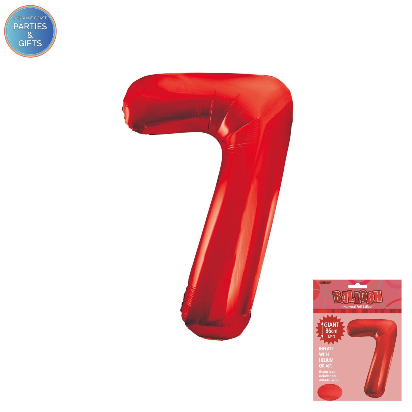 GIANT FOIL BALLOON - RED NUMBER 7 - 86CM