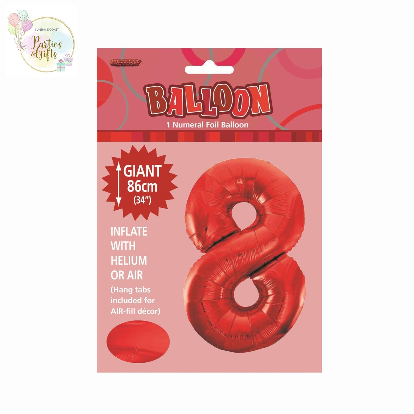 GIANT FOIL BALLOON - RED NUMBER 8 - 86CM
