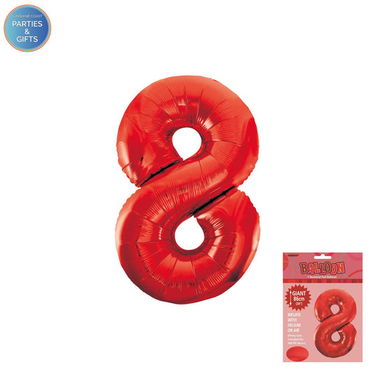 GIANT FOIL BALLOON - RED NUMBER 8 - 86CM