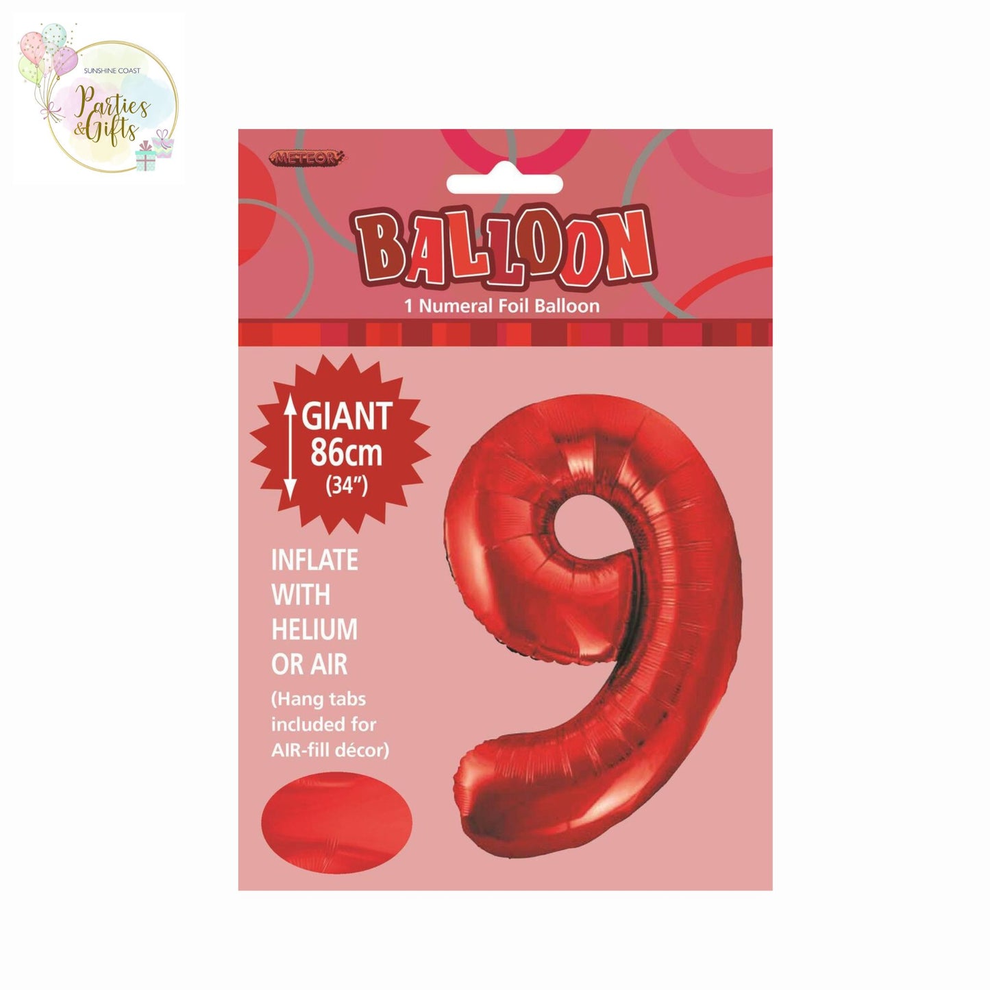 GIANT FOIL BALLOON - RED NUMBER 9 - 86CM