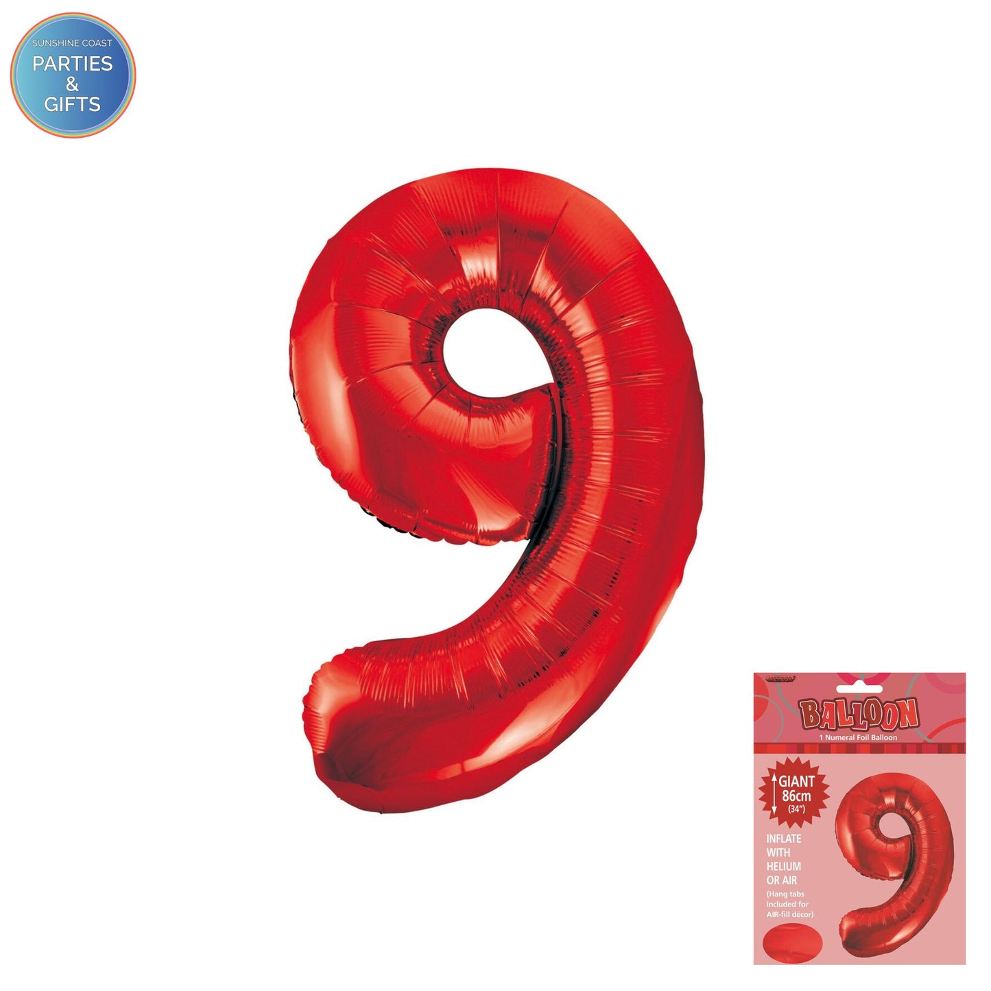 GIANT FOIL BALLOON - RED NUMBER 9 - 86CM