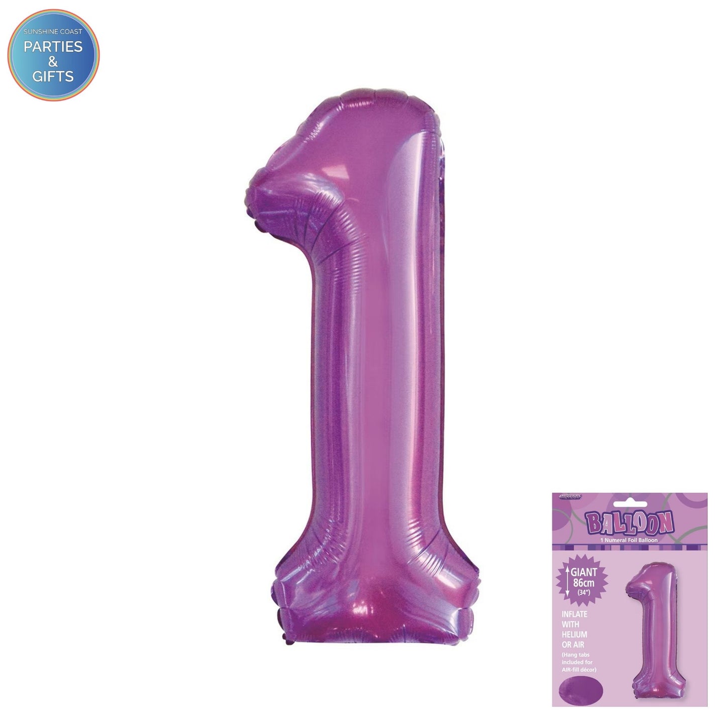 GIANT FOIL BALLOON - PURPLE NUMBER 1 - 86CM