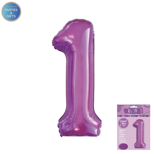 GIANT FOIL BALLOON - PURPLE NUMBER 1 - 86CM