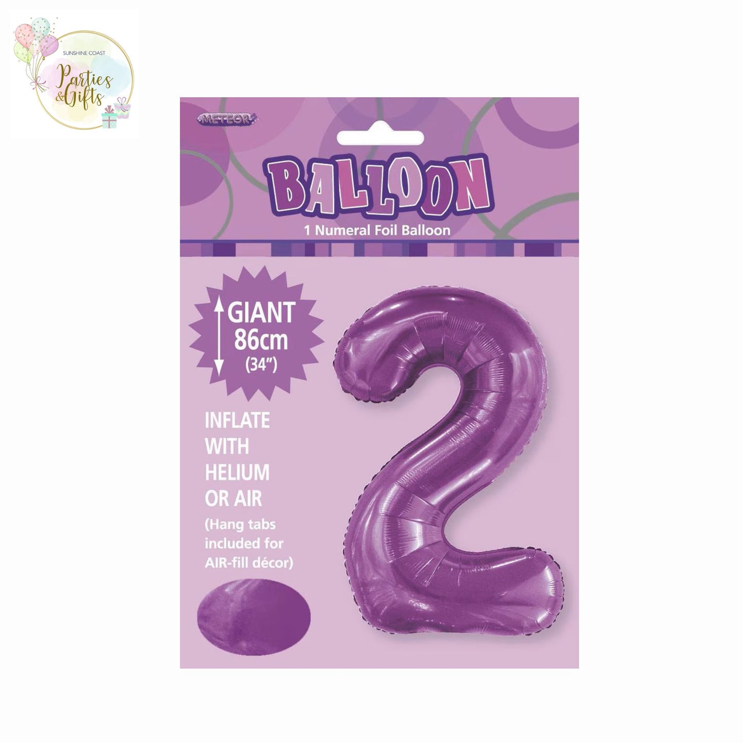 GIANT FOIL BALLOON - PURPLE NUMBER 2 - 86CM