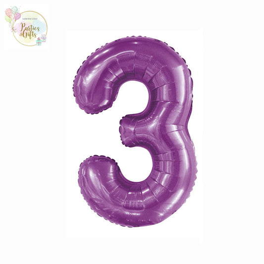 GIANT FOIL BALLOON - PURPLE NUMBER 3 - 86CM