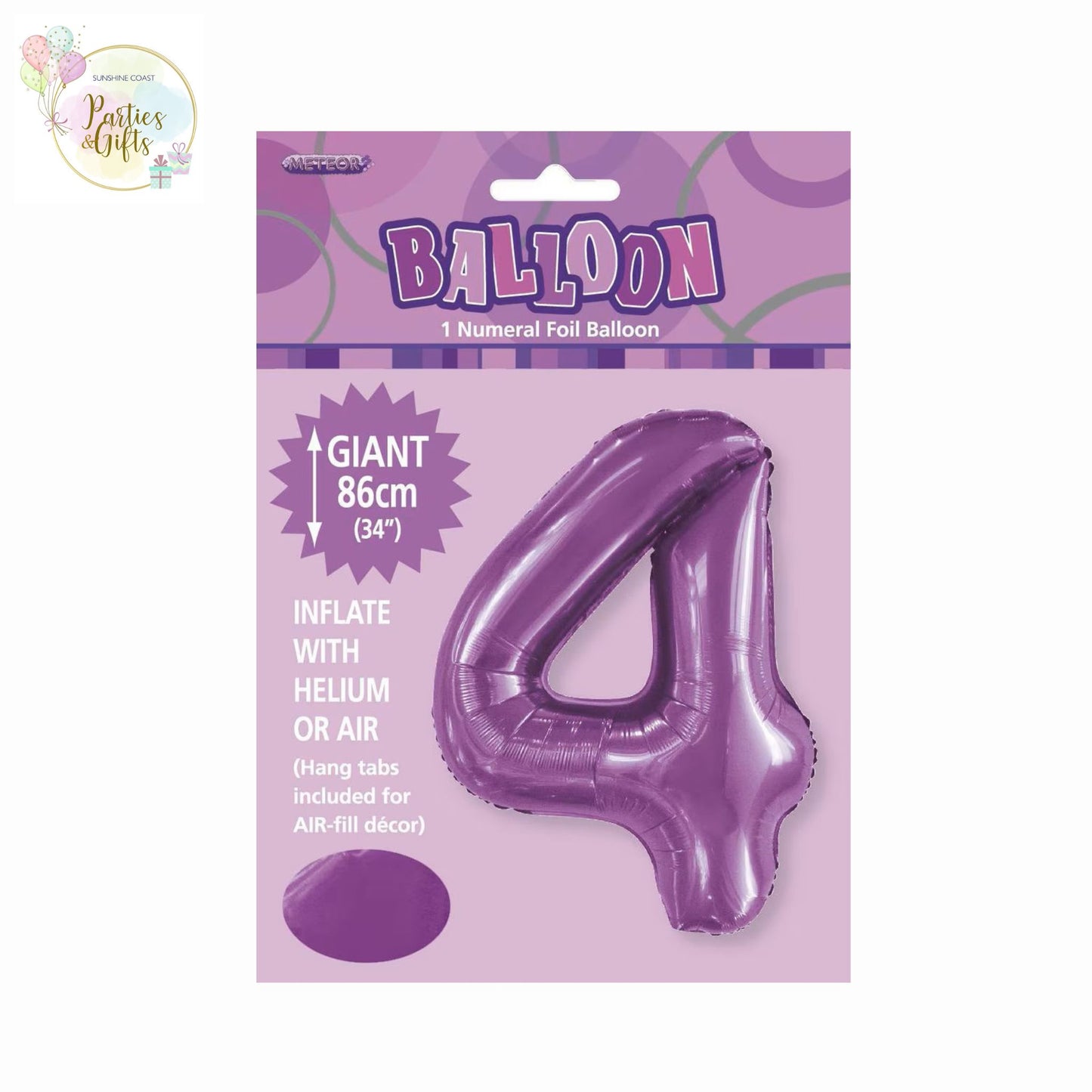 GIANT FOIL BALLOON - PURPLE NUMBER 4 - 86CM