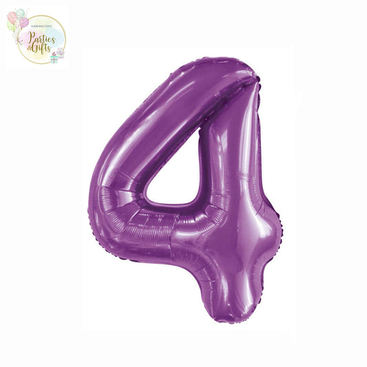 GIANT FOIL BALLOON - PURPLE NUMBER 4 - 86CM
