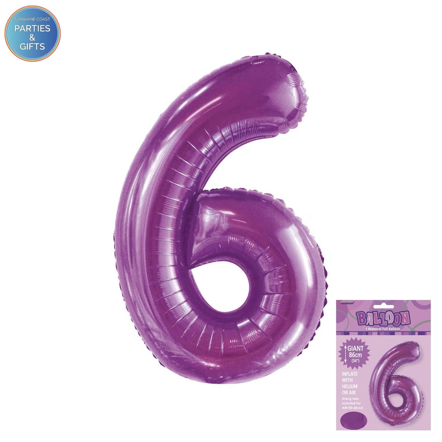 GIANT FOIL BALLOON - PURPLE NUMBER 6 - 86CM