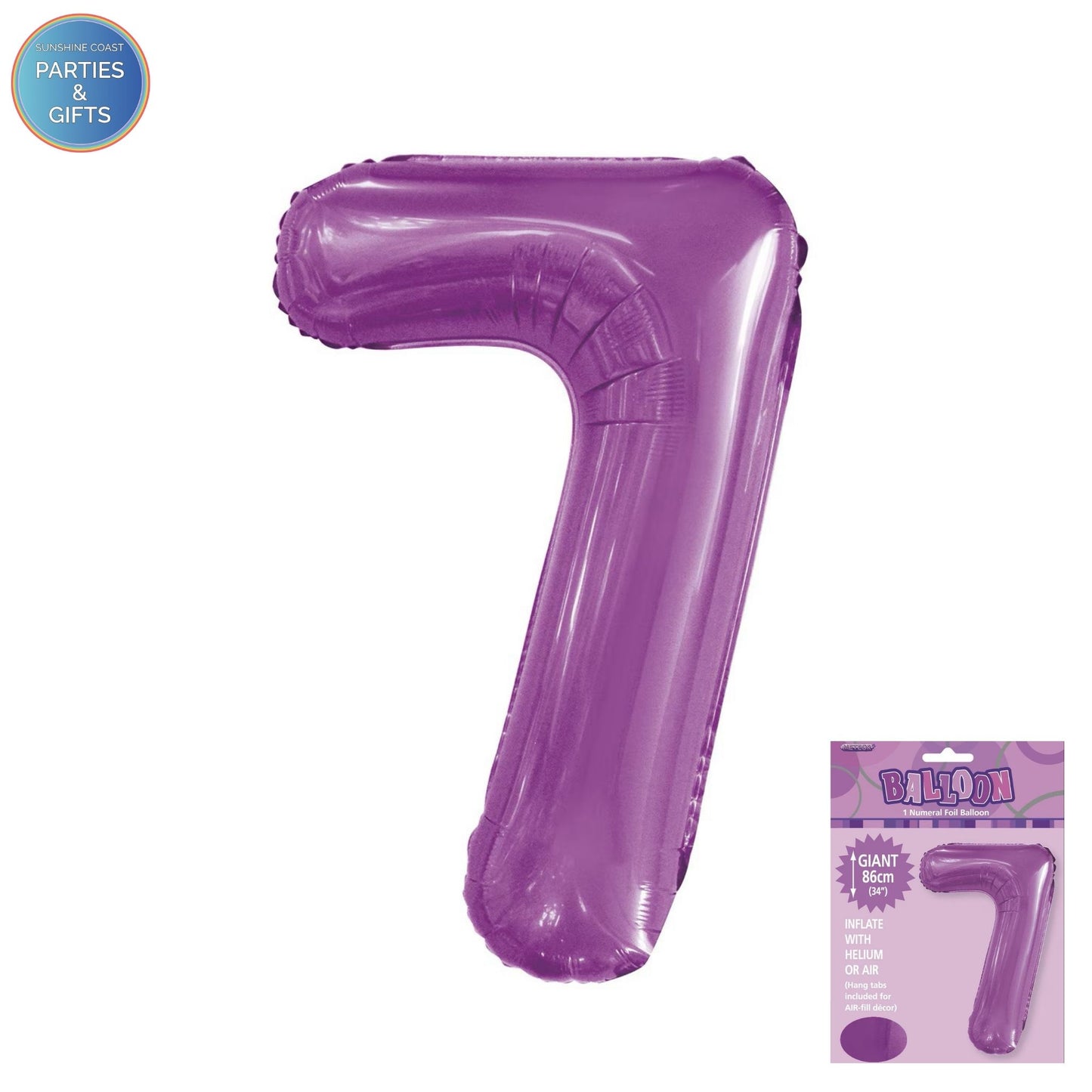 GIANT FOIL BALLOON - PURPLE NUMBER 7 - 86CM