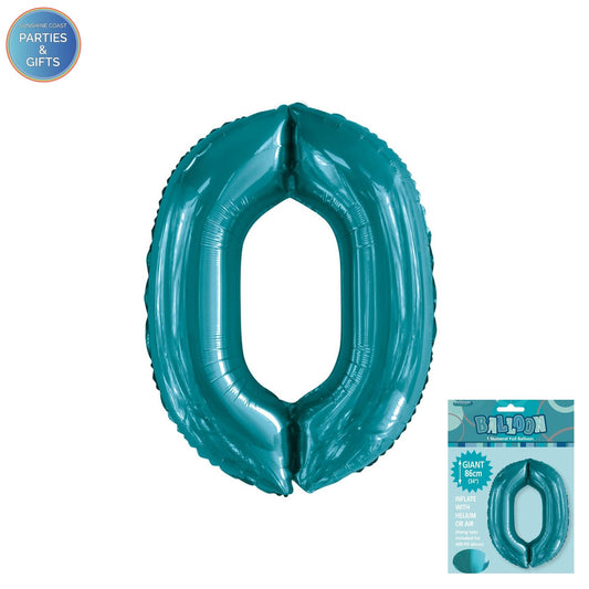 GIANT FOIL BALLOON - CARIBBEAN TEAL NUMBER 0 - 86CM