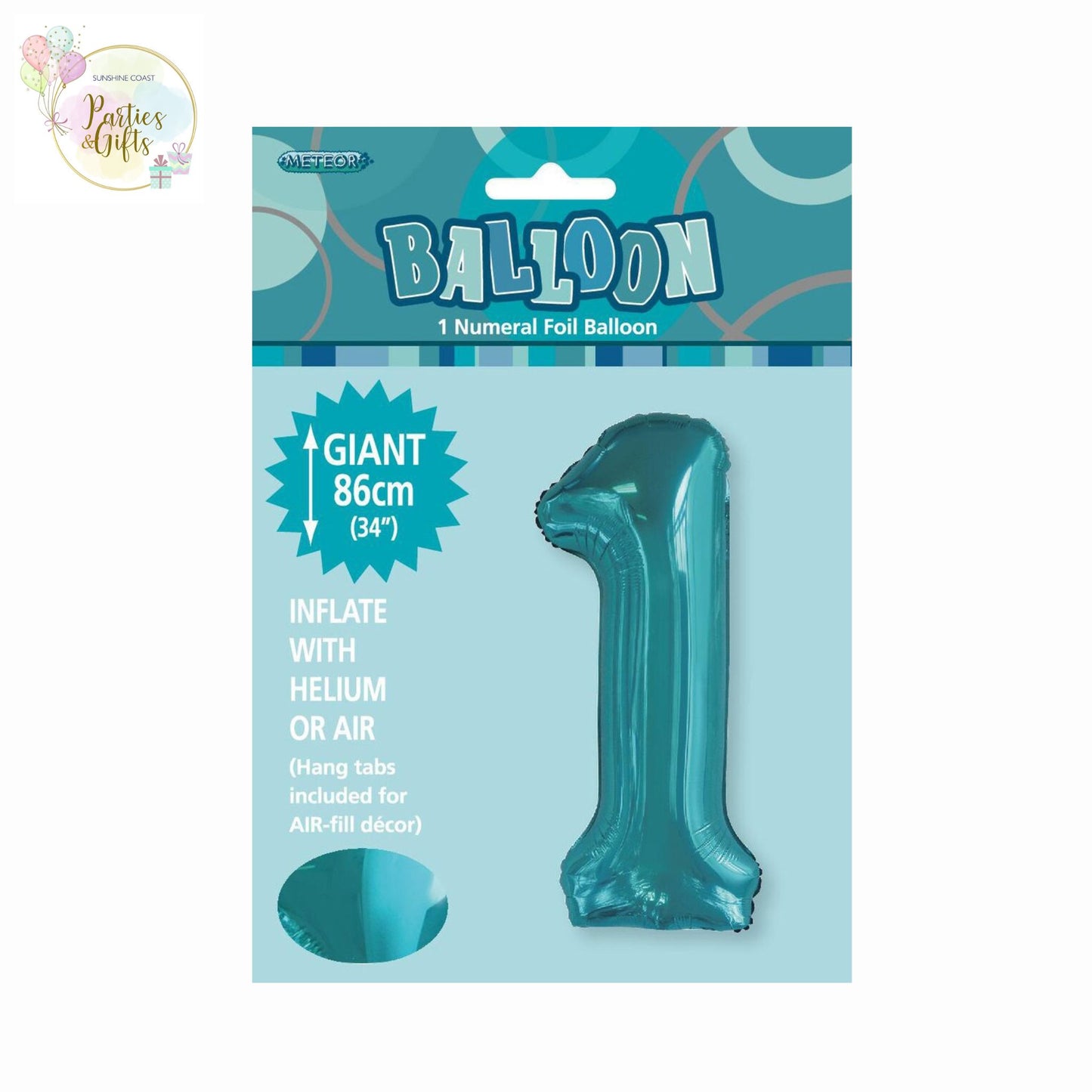 GIANT FOIL BALLOON - CARIBBEAN TEAL NUMBER 1 - 86CM