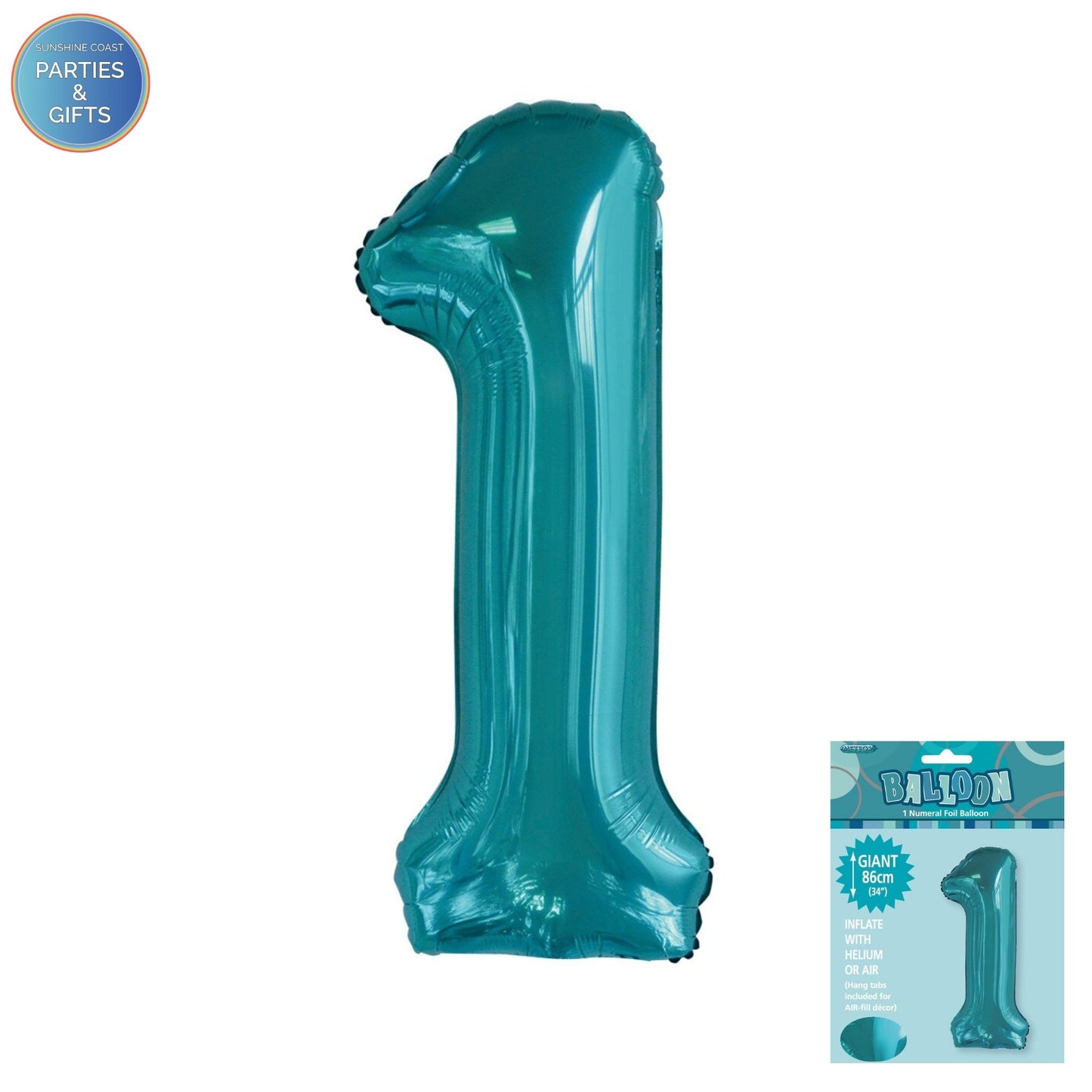 GIANT FOIL BALLOON - CARIBBEAN TEAL NUMBER 1 - 86CM