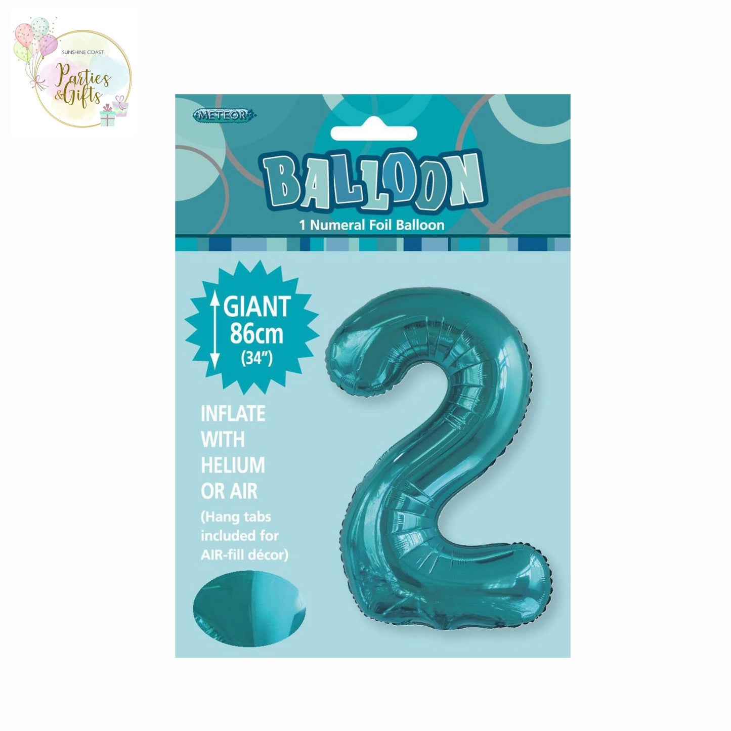 GIANT FOIL BALLOON - CARIBBEAN TEAL NUMBER 2 - 86CM