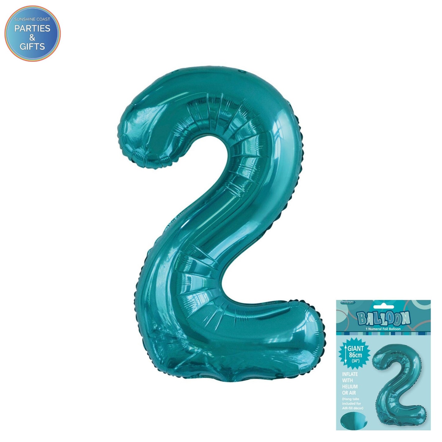 GIANT FOIL BALLOON - CARIBBEAN TEAL NUMBER 2 - 86CM