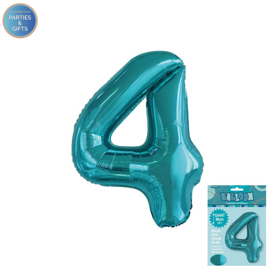 GIANT FOIL BALLOON - CARIBBEAN TEAL NUMBER 4 - 86CM