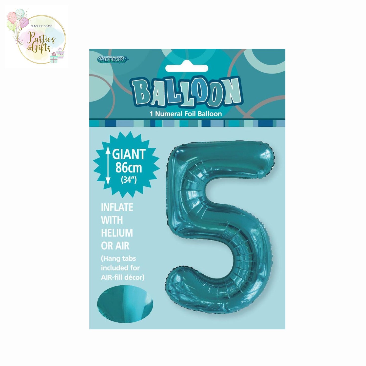 GIANT FOIL BALLOON - CARIBBEAN TEAL NUMBER 5 - 86CM