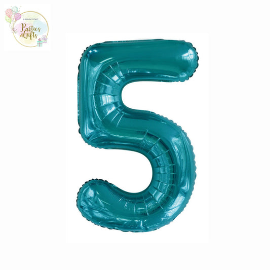 GIANT FOIL BALLOON - CARIBBEAN TEAL NUMBER 5 - 86CM