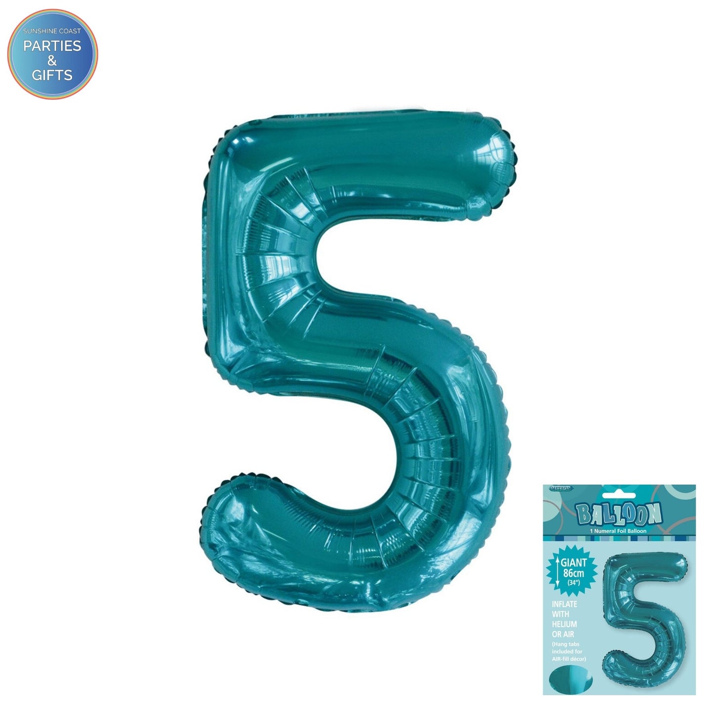 GIANT FOIL BALLOON - CARIBBEAN TEAL NUMBER 5 - 86CM