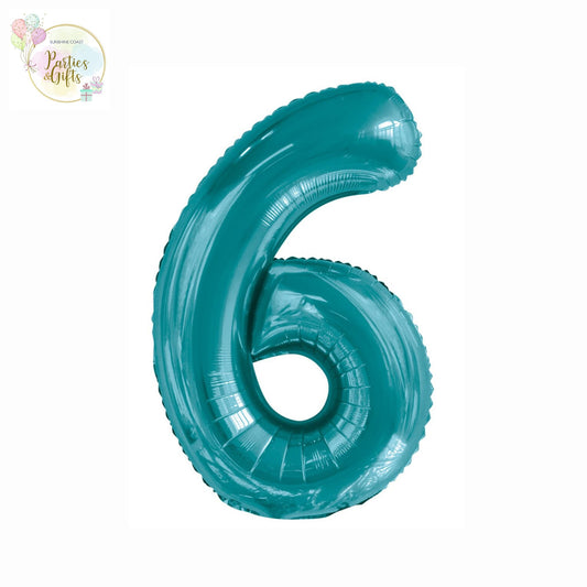 GIANT FOIL BALLOON - CARIBBEAN TEAL NUMBER 6 - 86CM