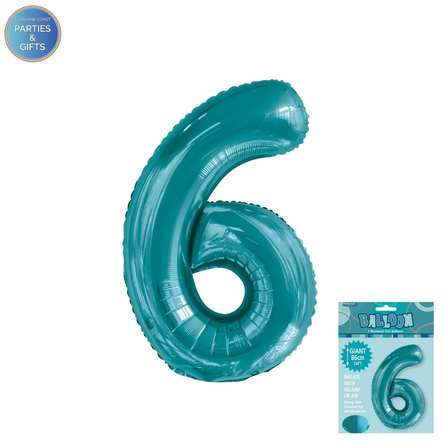 GIANT FOIL BALLOON - CARIBBEAN TEAL NUMBER 6 - 86CM