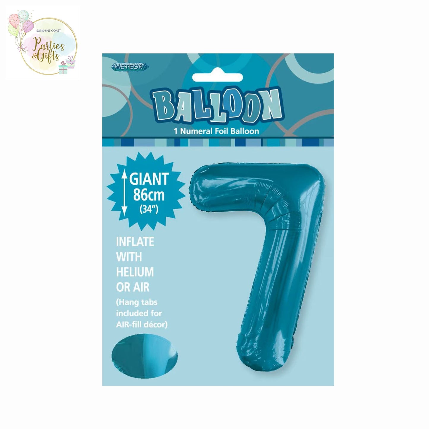 GIANT FOIL BALLOON - CARIBBEAN TEAL NUMBER 7 - 86CM