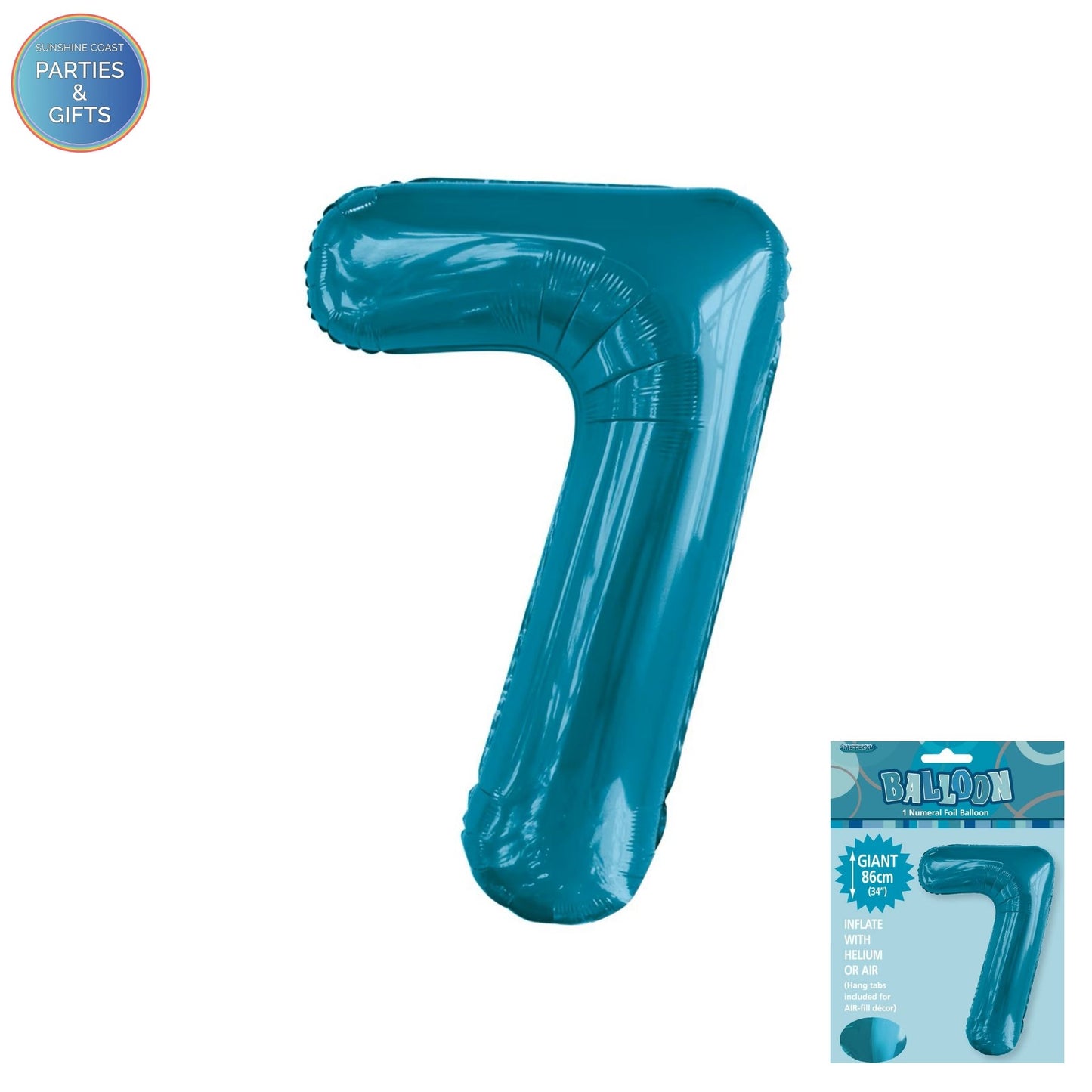 GIANT FOIL BALLOON - CARIBBEAN TEAL NUMBER 7 - 86CM
