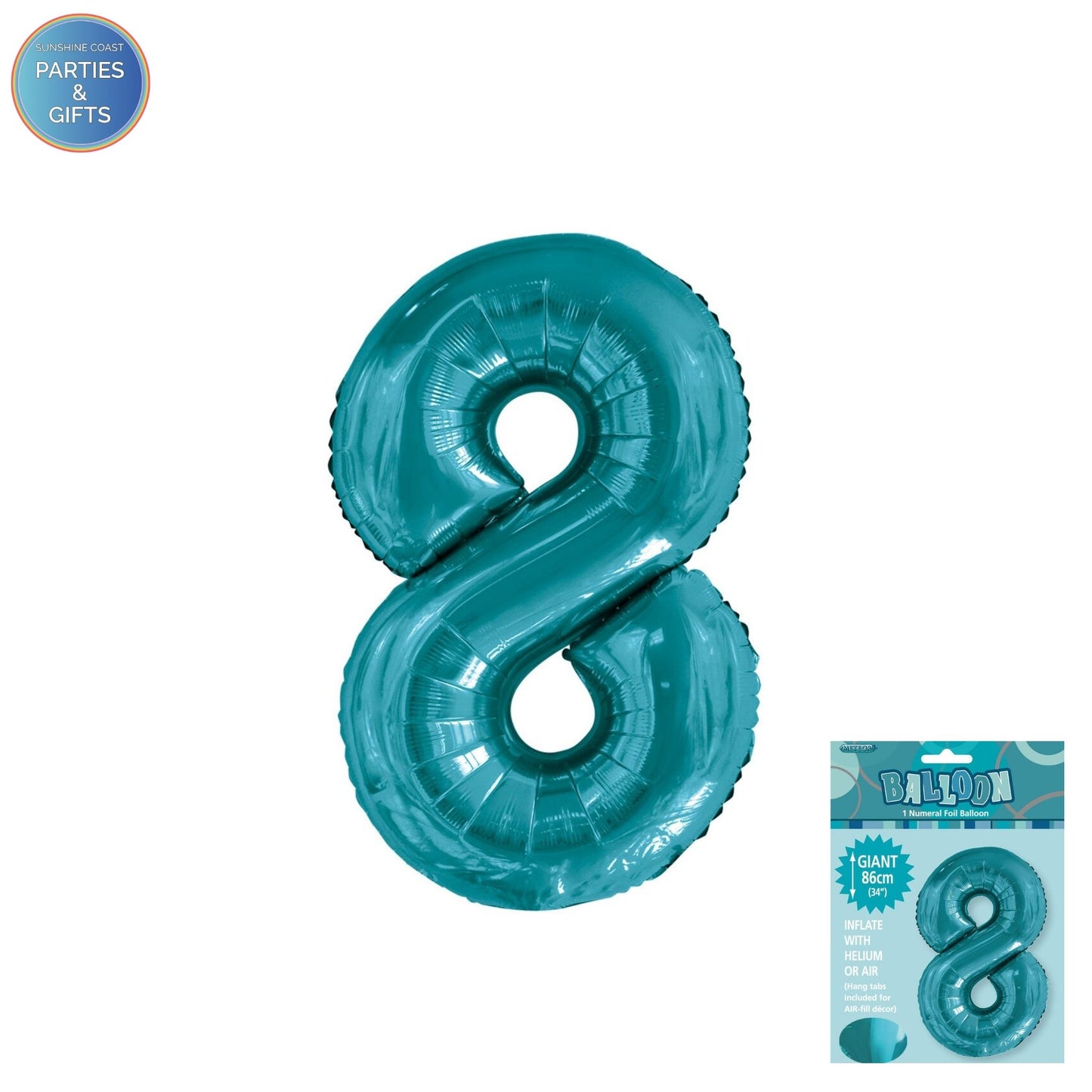 GIANT FOIL BALLOON - CARIBBEAN TEAL NUMBER 8 - 86CM