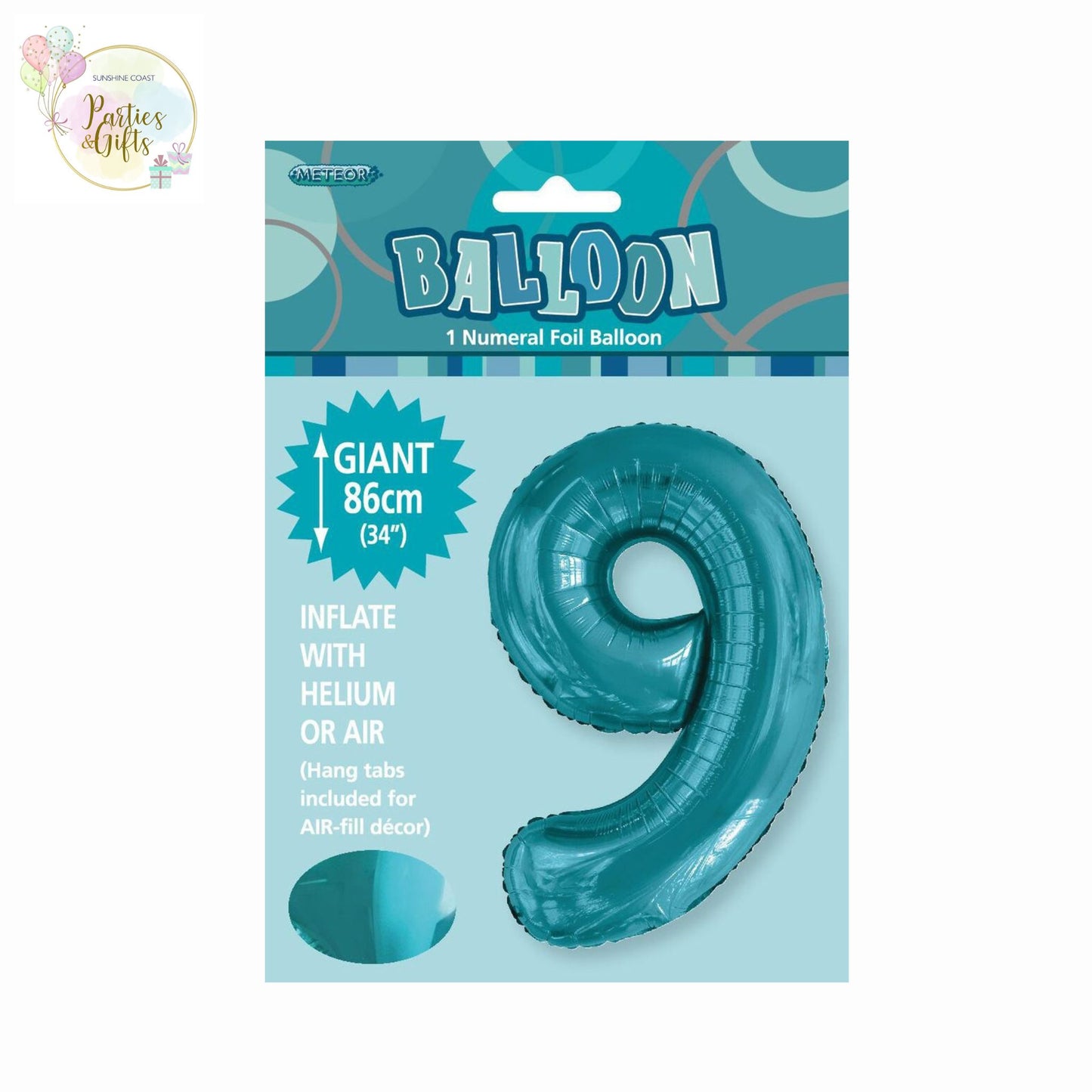 GIANT FOIL BALLOON - CARIBBEAN TEAL NUMBER 9 - 86CM